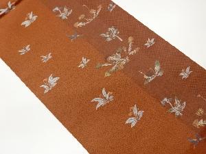 縞に鳥・草花模様織出し袋帯